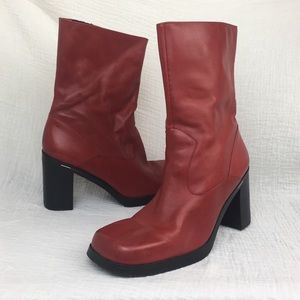 Tommy Hilfiger Vintage Red Mid Calf Moto Boots 10M